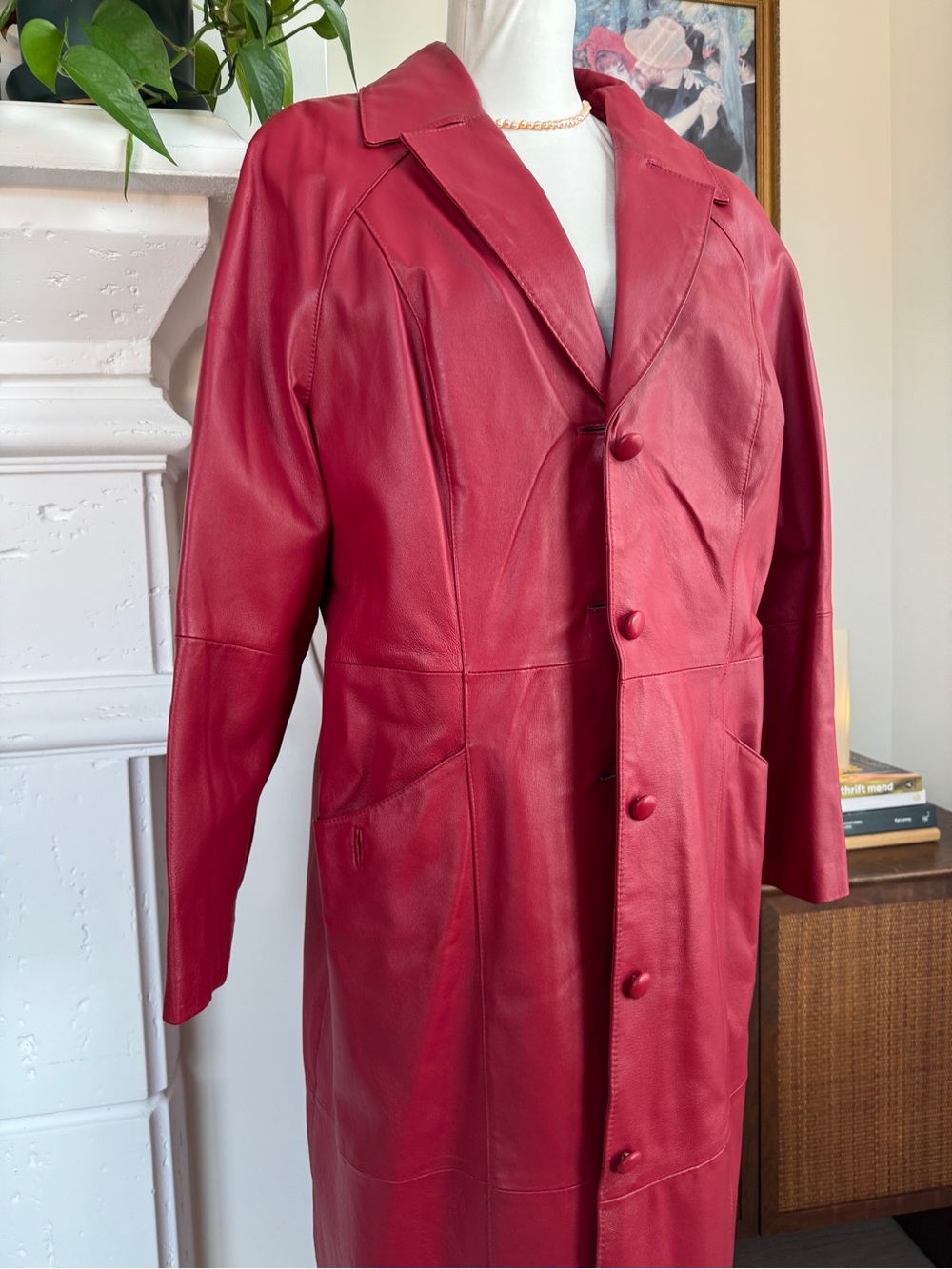 Terry Lewis Classic Luxuries Red Leather Trench Coat